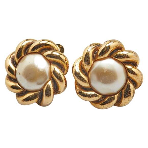 Chanel Earrings Gold Plated Faux Pearl Women's CHANEL